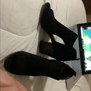 Black open toe heel boots